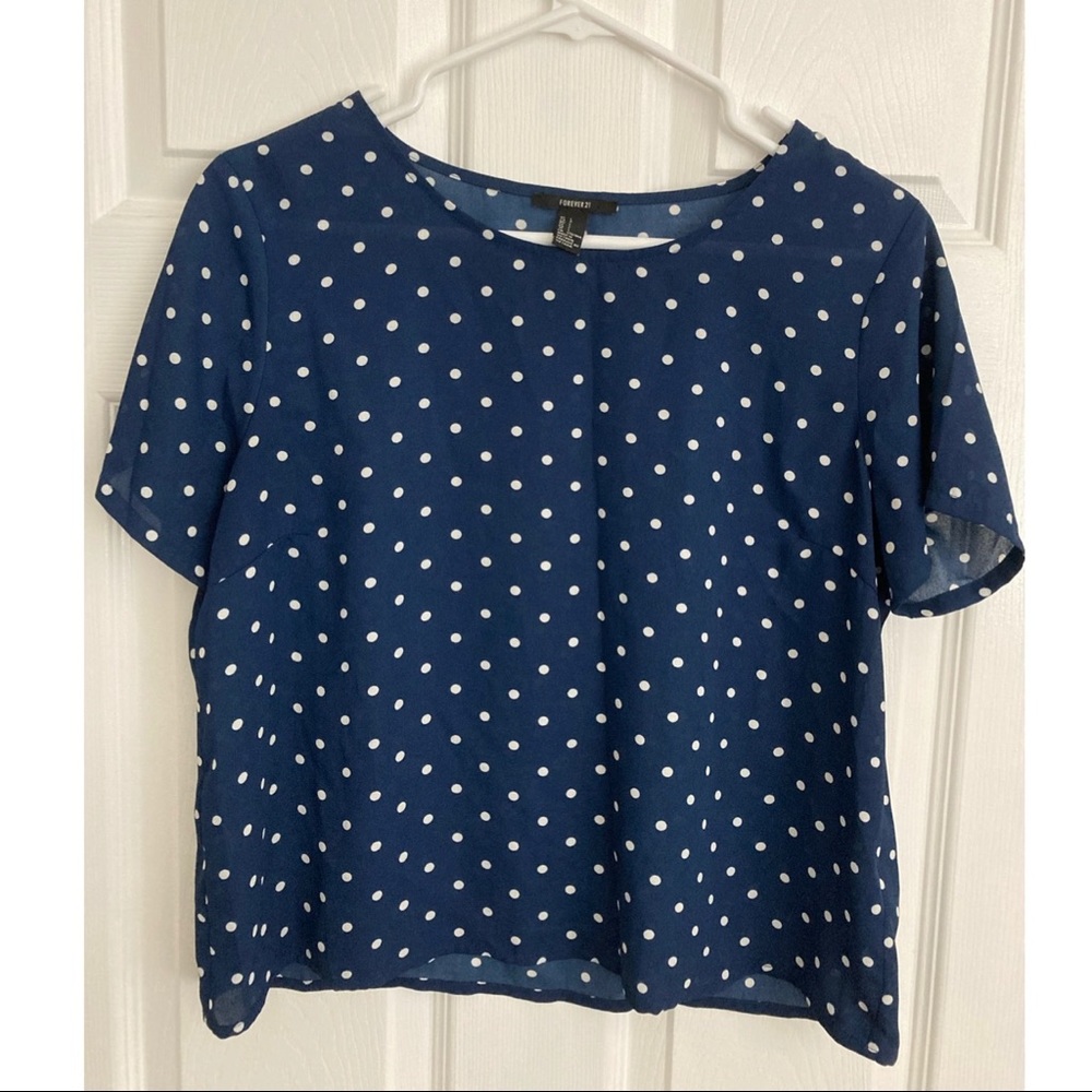 Forever 21 Blue and White Polka Dot Blouse